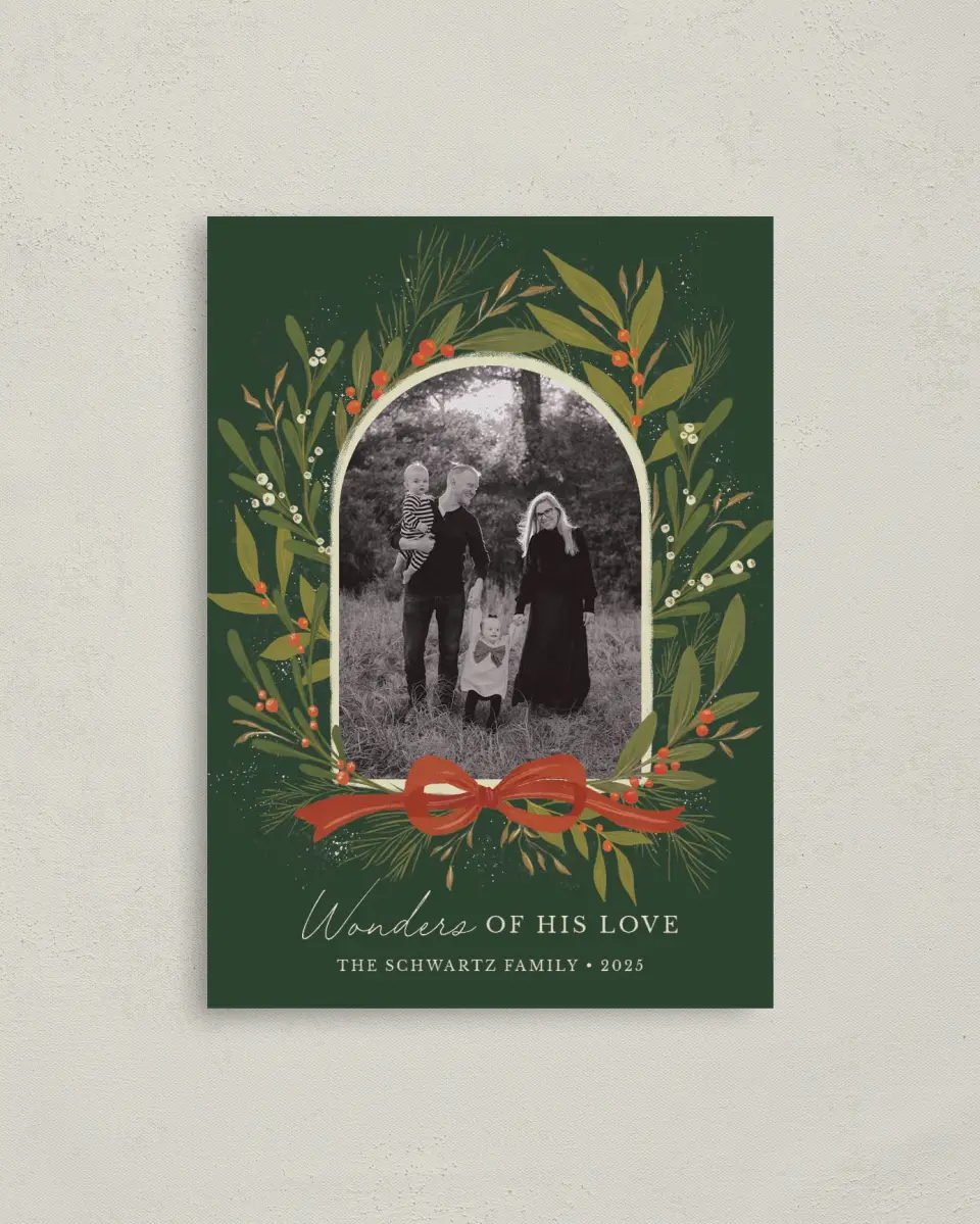 This is a 4" x 5.6" Christmas Card called Winterberry Wishes printed in full color on Premium Smooth paper