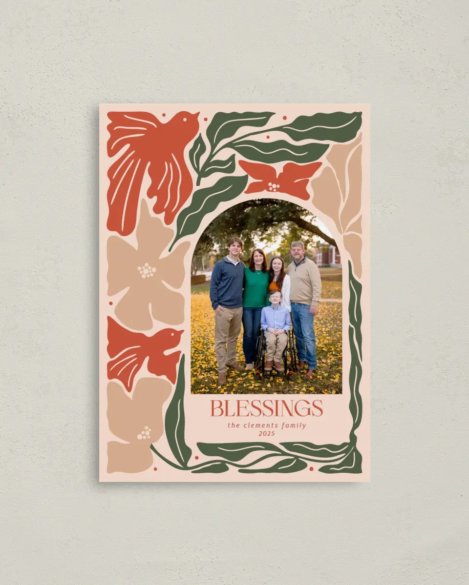 This is a 4" x 5.6" Christmas Card called Blessings Abound printed in full color on Premium Smooth paper