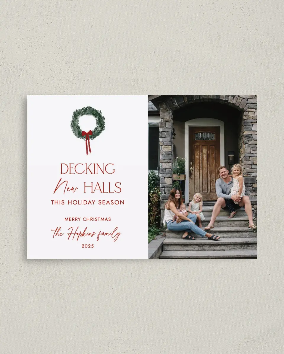 This is a 4" x 5.6" Christmas Card called Decking New Halls printed in full color on Premium Smooth paper