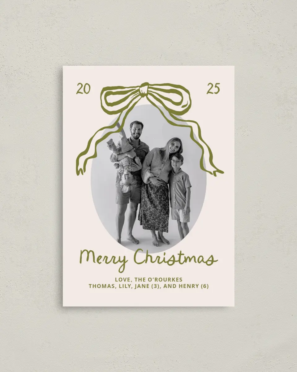 This is a 4" x 5.6" Christmas Card called Wrapped in Joy printed in full color on Premium Smooth paper