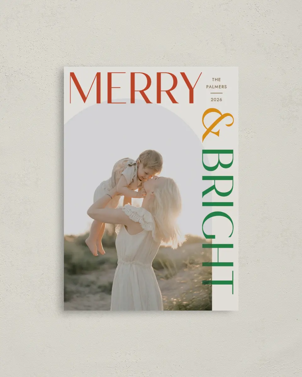 This is a 4" x 5.6" Christmas Card called Bold & Bright printed in full color with Gold foil on Premium Smooth paper