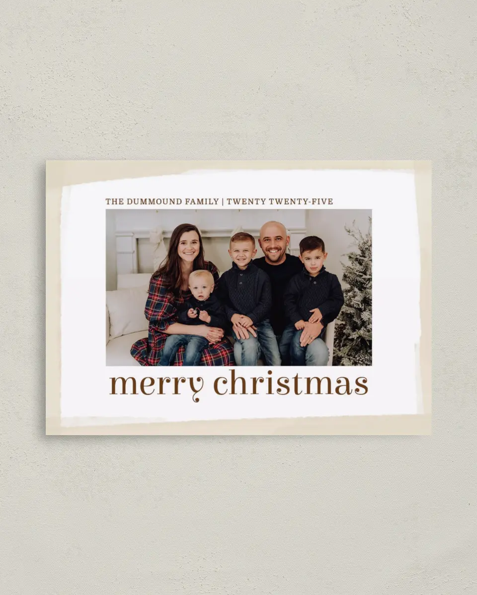 This is a 4" x 5.6" Christmas Card called Watercolor Wonderland printed in full color with Silver foil on Soft Suede (coated) paper