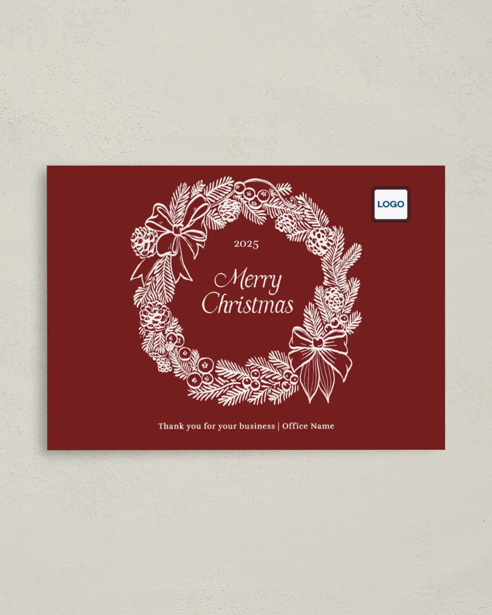 This is a 4" x 5.6" Christmas Card called Wreath Tidings printed in full color on Premium Smooth paper