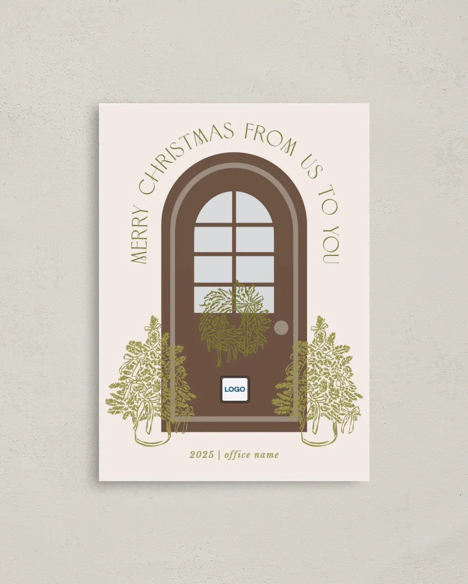 This is a 4" x 5.6" Christmas Card called Festive Porch printed in full color on Premium Smooth paper