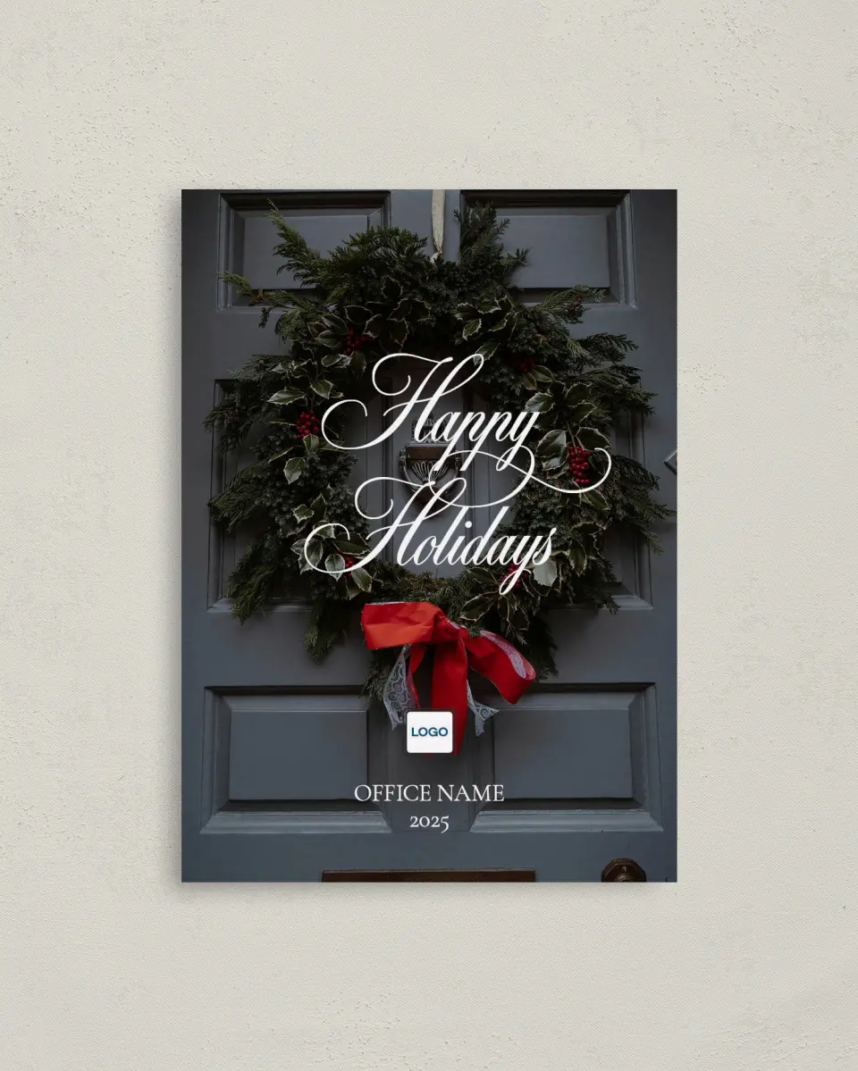 This is a 4" x 5.6" Christmas Card called Festive Wreath printed in full color on Premium Smooth paper