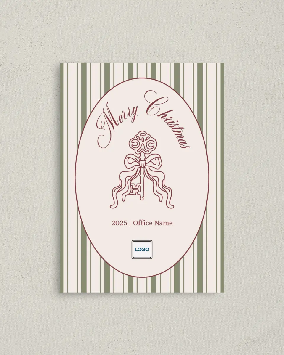 This is a 4" x 5.6" Christmas Card called Key to Christmas printed in full color on Premium Smooth paper