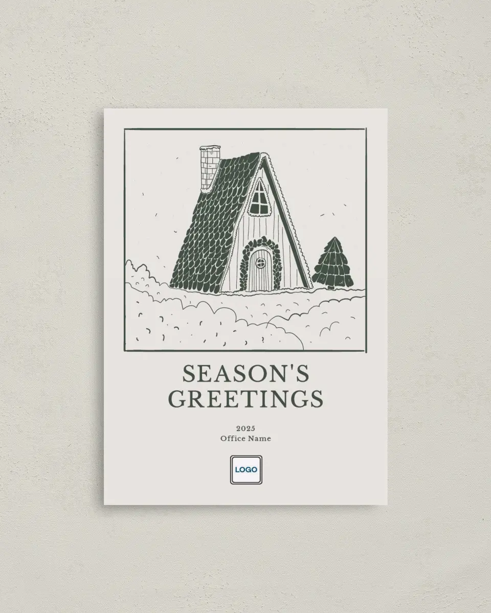 This is a 4" x 5.6" Christmas Card called Cozy Snowy Cabin printed in full color on Premium Smooth paper