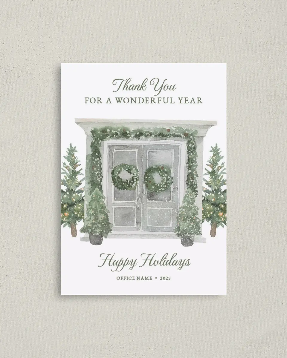 This is a 4" x 5.6" Christmas Card called Snowy Home printed in full color on Premium Smooth paper