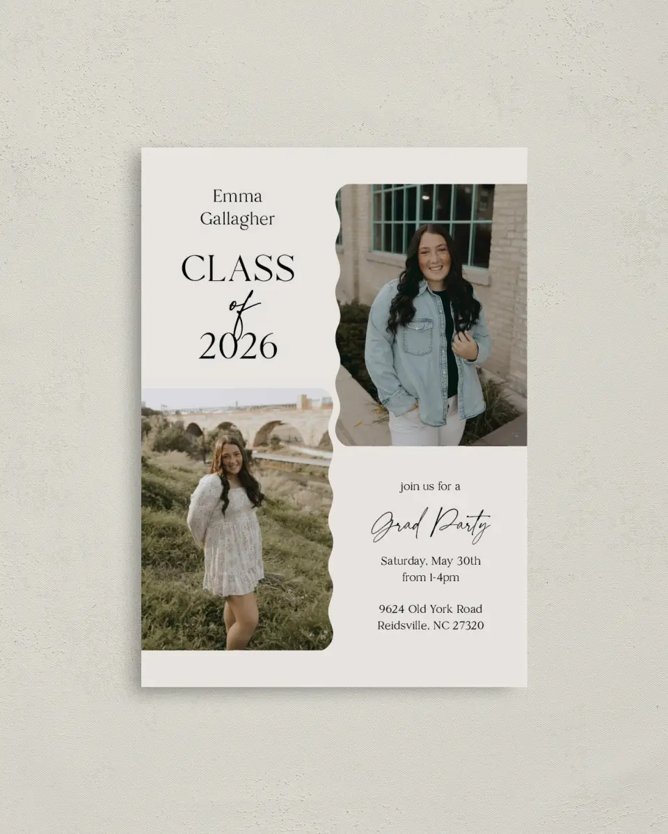 This is a 4" x 5.6" Graduation Announcement Postcard called Effortless Edge printed in full color on Soft Touch Finish paper