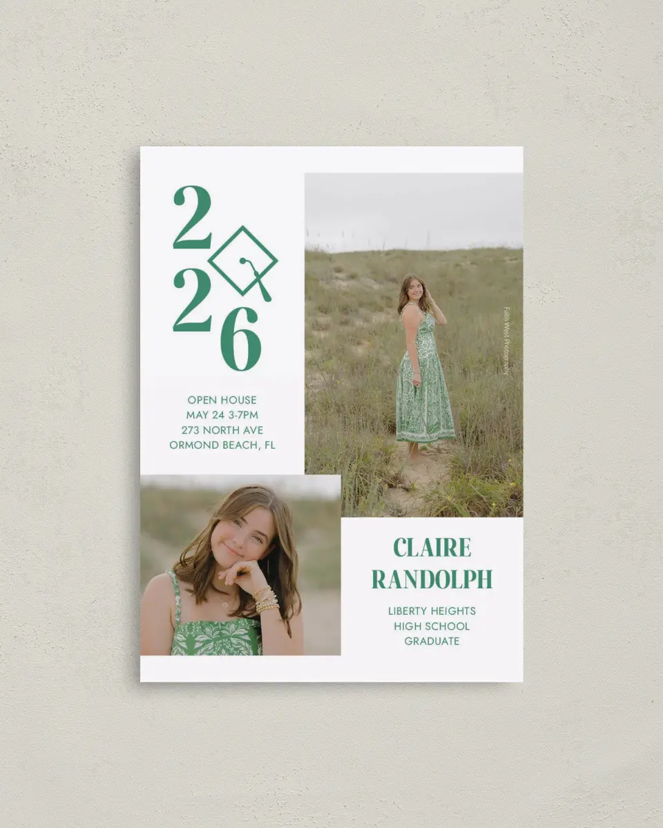 This is a 4" x 5.6" Graduation Announcement Postcard called Class Icon printed in full color on Soft Touch Finish paper