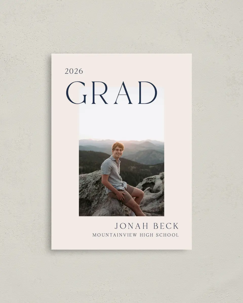 This is a 4" x 5.6" Graduation Announcement Postcard called We Did It printed in full color on Soft Touch Finish paper