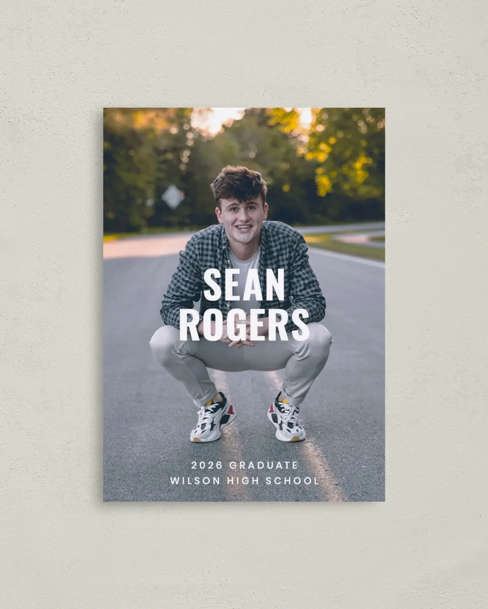 This is a 4" x 5.6" Graduation Announcement Postcard called Final Stretch printed in full color on Soft Touch Finish paper