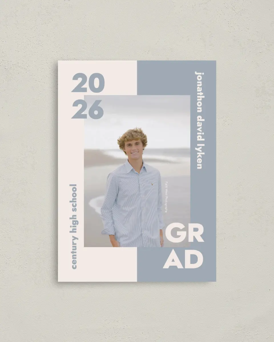 This is a 4" x 5.6" Graduation Announcement Postcard called Changing Chapters printed in full color on Soft Touch Finish paper
