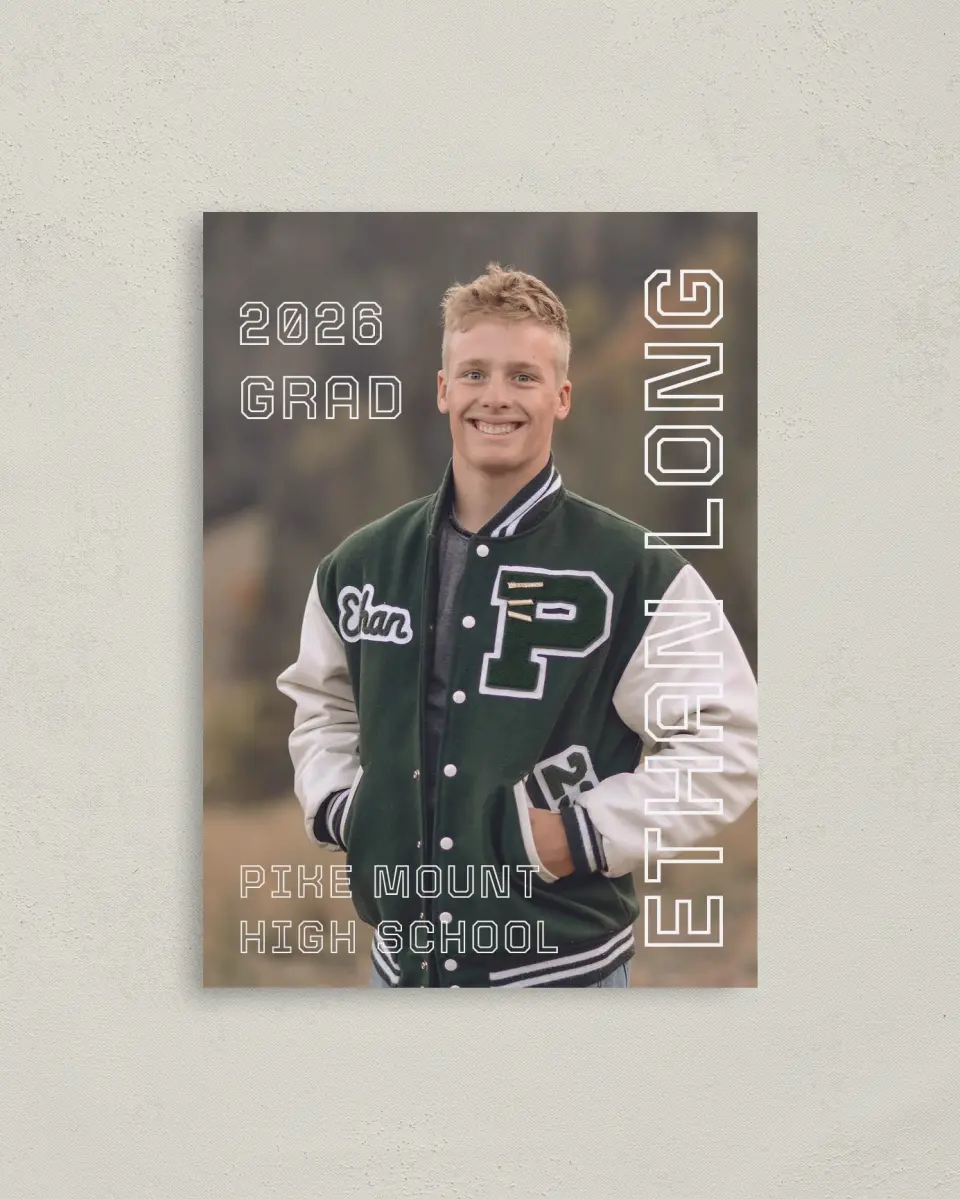 This is a 4" x 5.6" Graduation Announcement Postcard called Athletic Achievement printed in full color on Soft Touch Finish paper