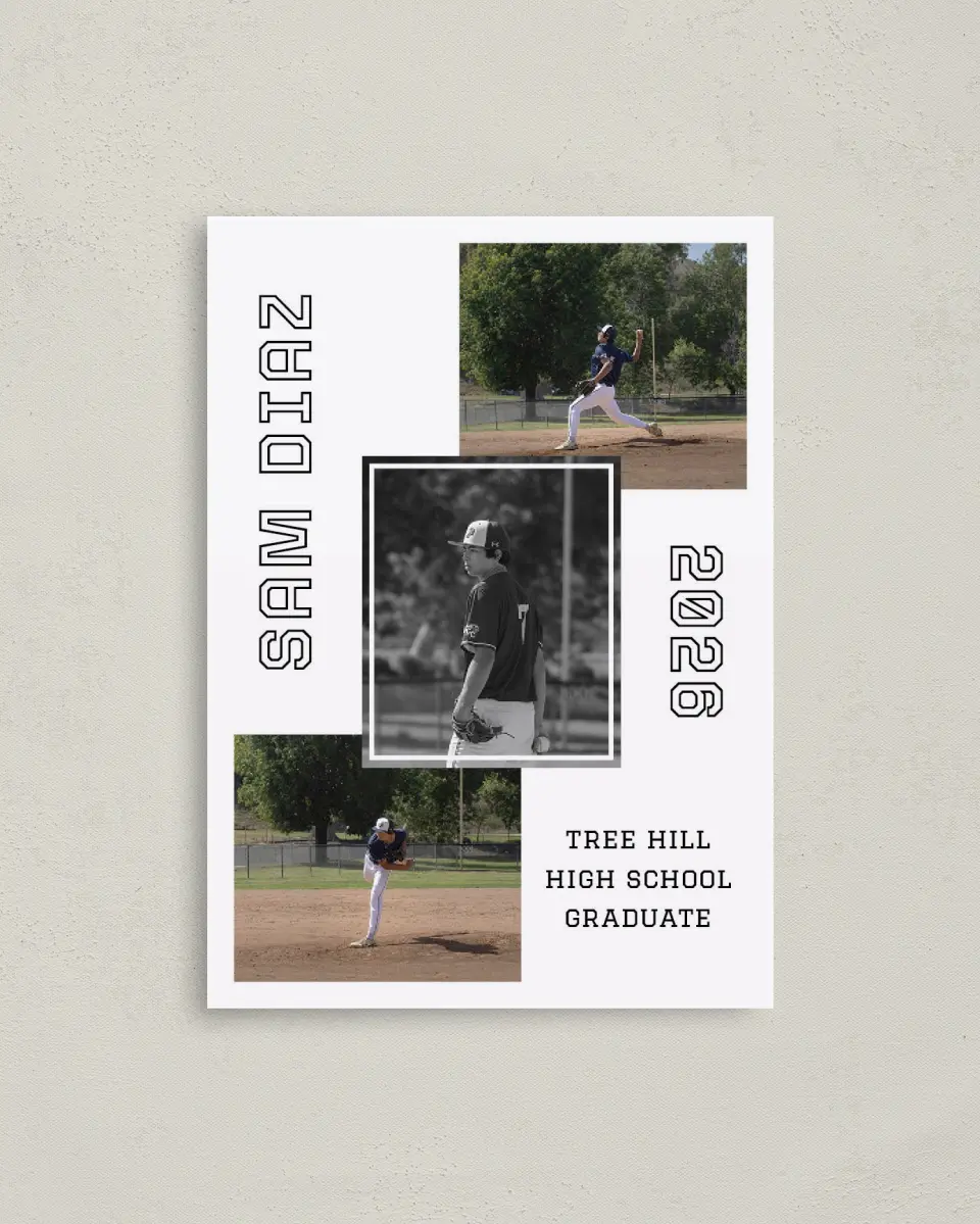This is a 4" x 5.6" Graduation Announcement Postcard called Last Run printed in full color on Soft Touch Finish paper