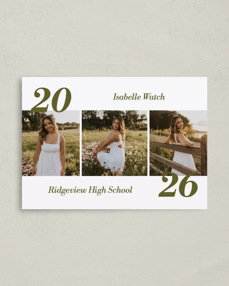 This is a 4" x 5.6" Graduation Announcement Postcard called Grad Year printed in full color on Soft Touch Finish paper