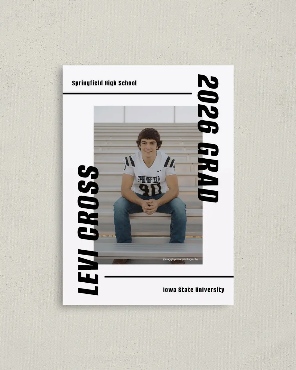 This is a 4" x 5.6" Graduation Announcement Postcard called Go Long printed in full color on Soft Touch Finish paper