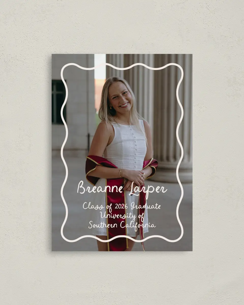 This is a 4" x 5.6" Graduation Announcement Postcard called Walking the Stage printed in full color on Soft Touch Finish paper