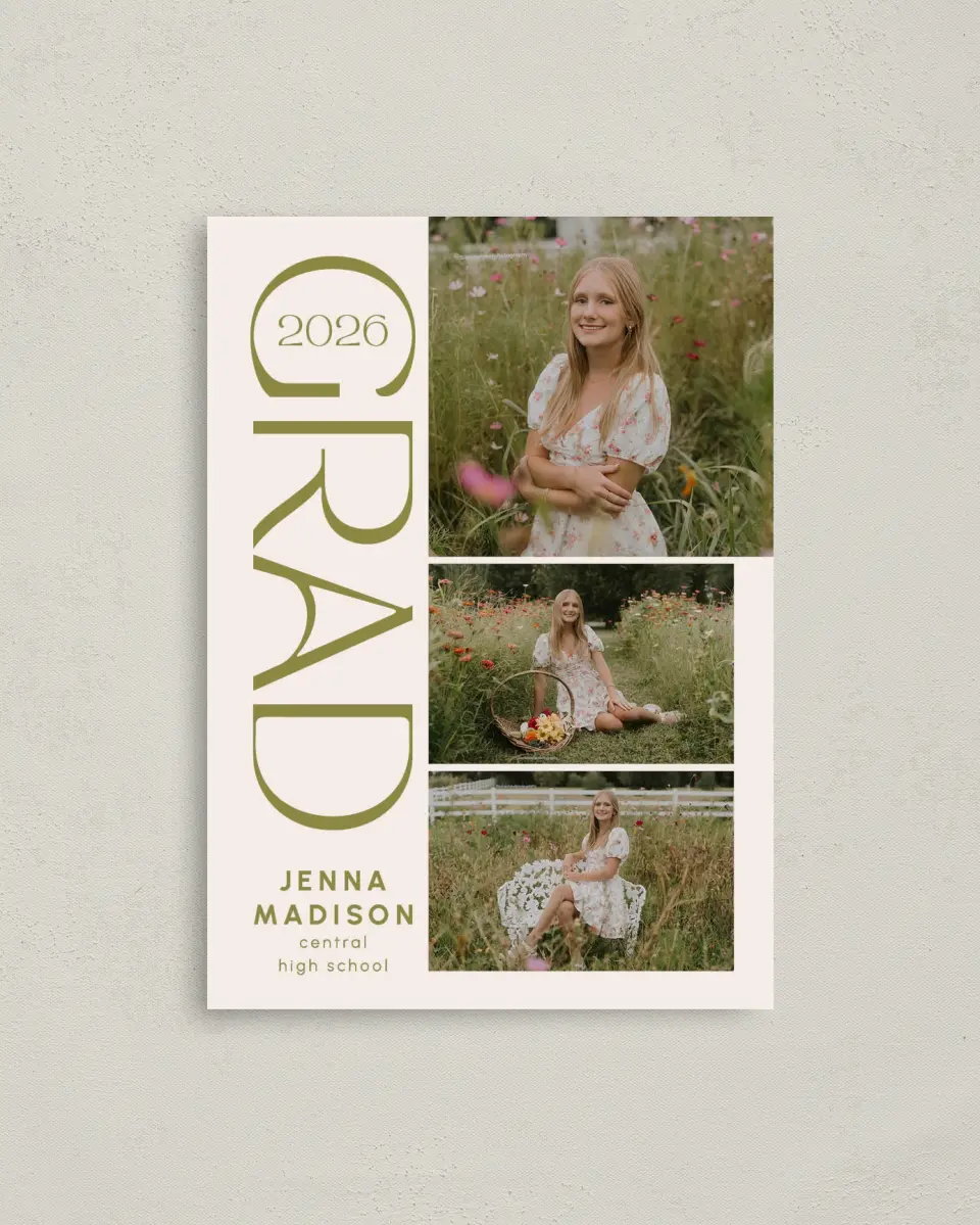 This is a 4" x 5.6" Graduation Announcement Postcard called Only the Beginning printed in full color on Soft Touch Finish paper