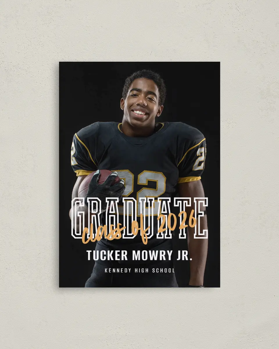 This is a 4" x 5.6" Graduation Announcement Postcard called Onward and Upward printed in full color on Soft Touch Finish paper