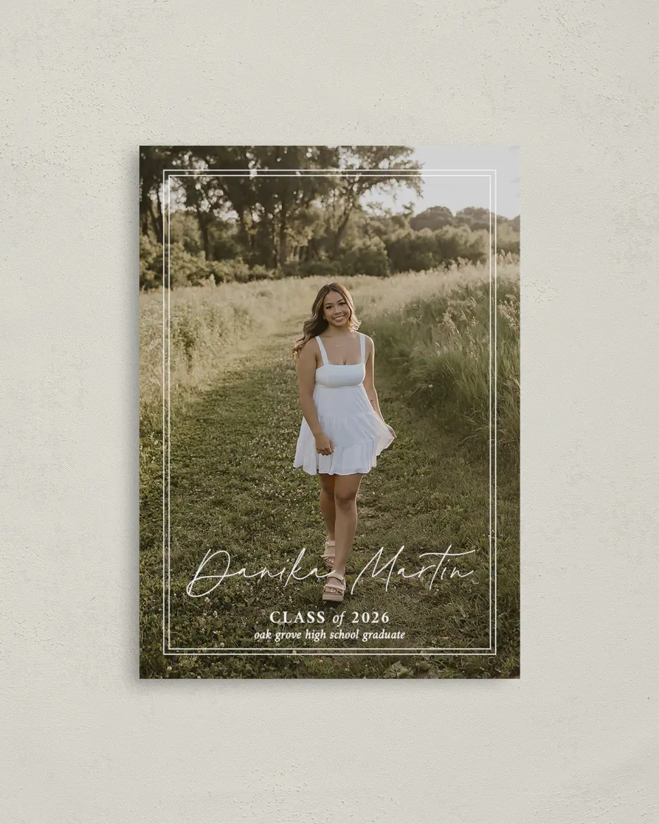 This is a 4" x 5.6" Graduation Announcement Postcard called Monumental Moment printed in full color on Soft Touch Finish paper