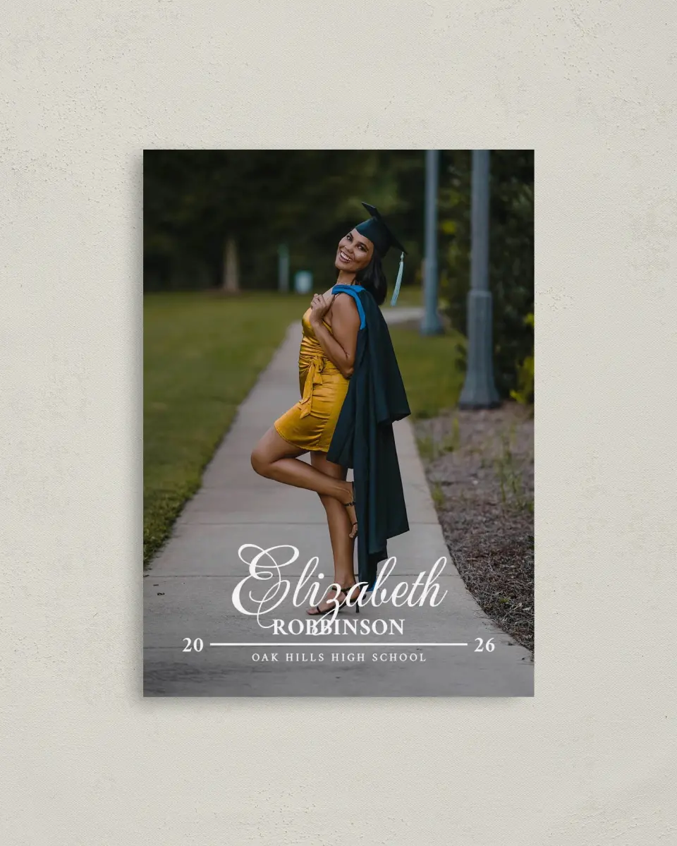 This is a 4" x 5.6" Graduation Announcement Postcard called The Right Path printed in full color on Soft Touch Finish paper