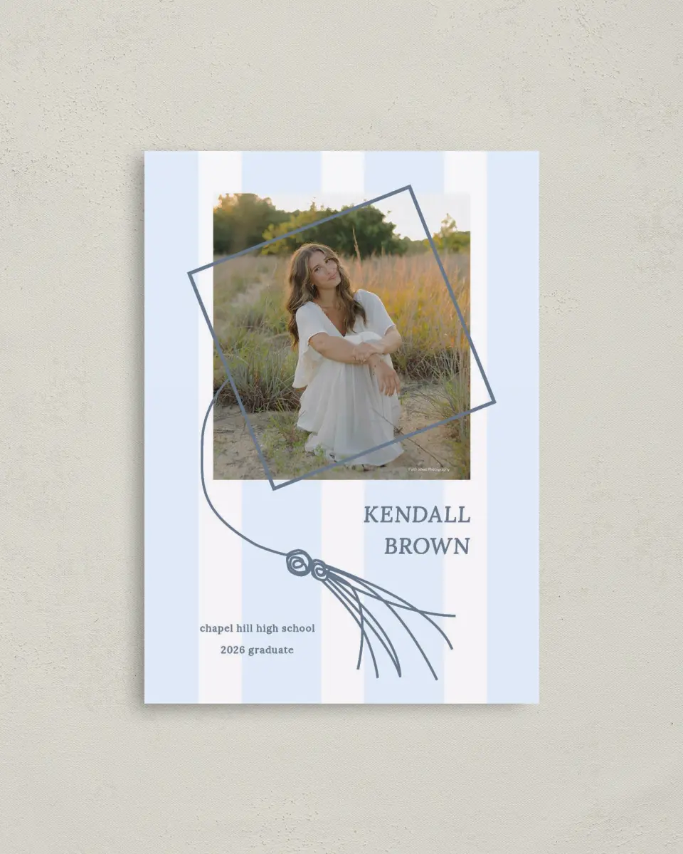 This is a 4" x 5.6" Graduation Announcement Postcard called Graduation Art printed in full color with Gold foil on Soft Touch Finish paper