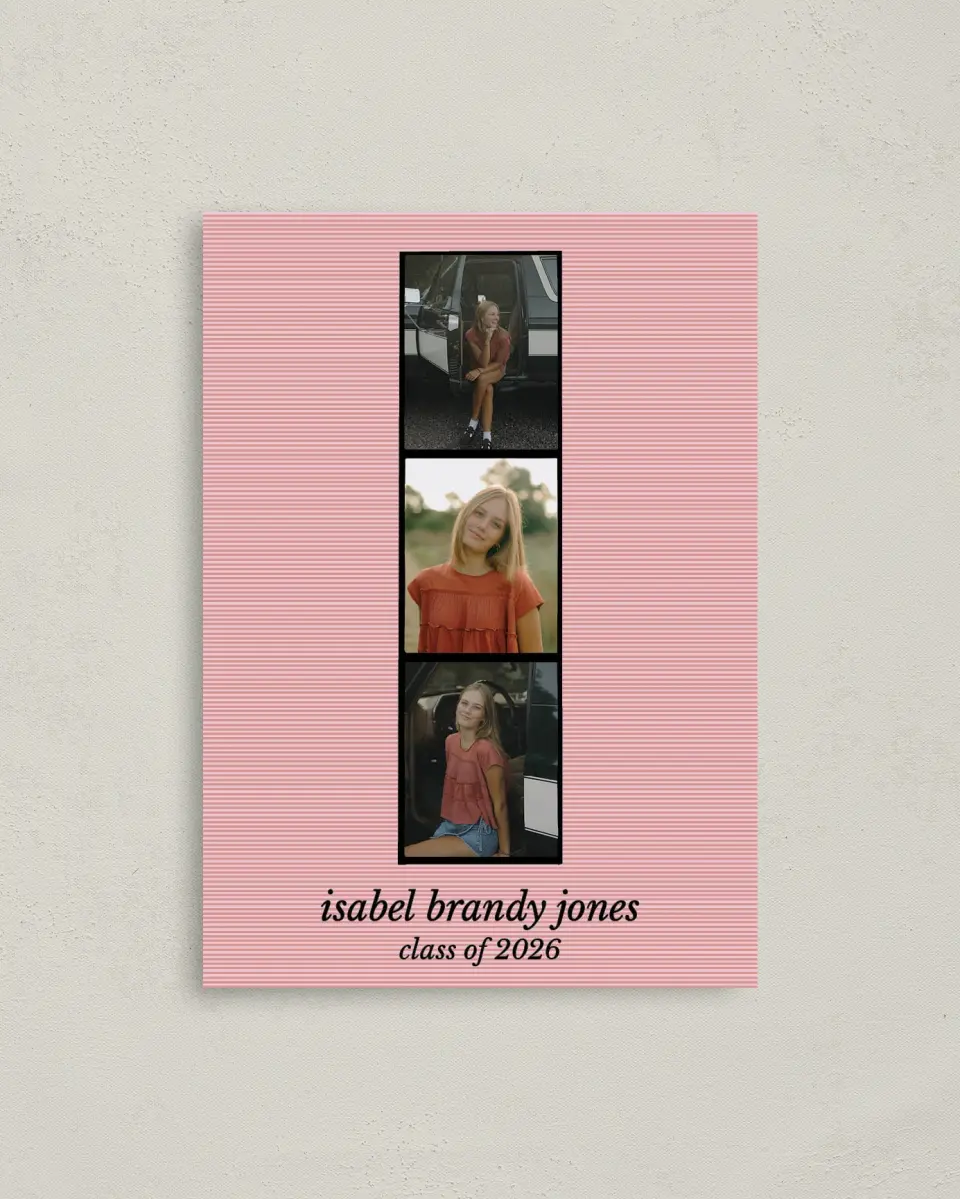 This is a 4" x 5.6" Graduation Announcement Postcard called Snapshot Graduate printed in full color with Gold foil on Soft Touch Finish paper