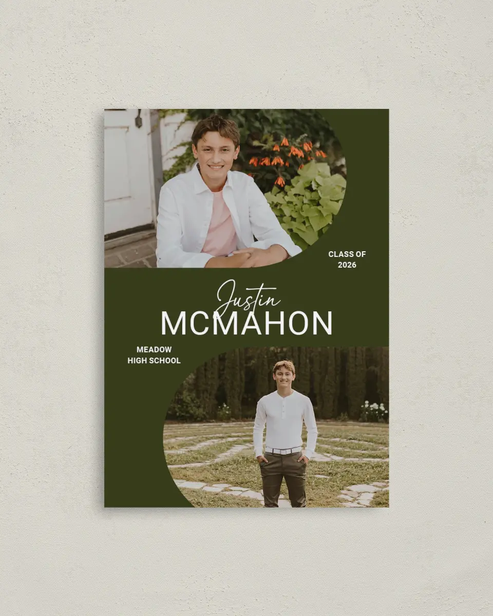 This is a 4" x 5.6" Graduation Announcement Postcard called Forward Bound printed in full color on Soft Touch Finish paper