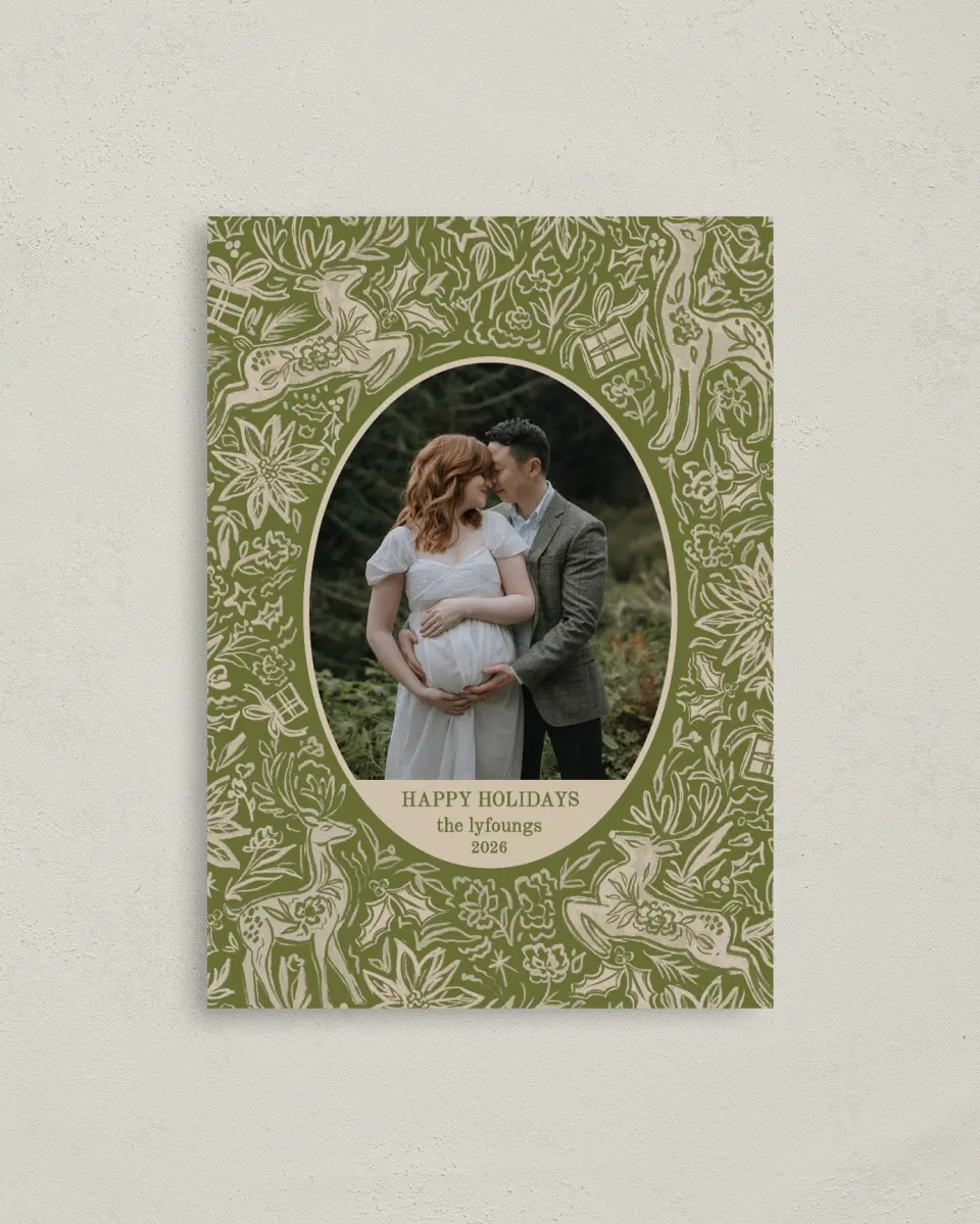 This is a 4" x 5.6" Christmas Card called Flora Forest printed in full color on Premium Smooth paper
