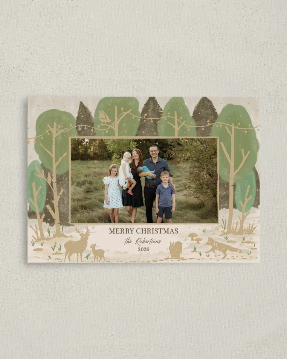 This is a 4" x 5.6" Christmas Card called Rustic Woodland printed in full color on Premium Smooth paper