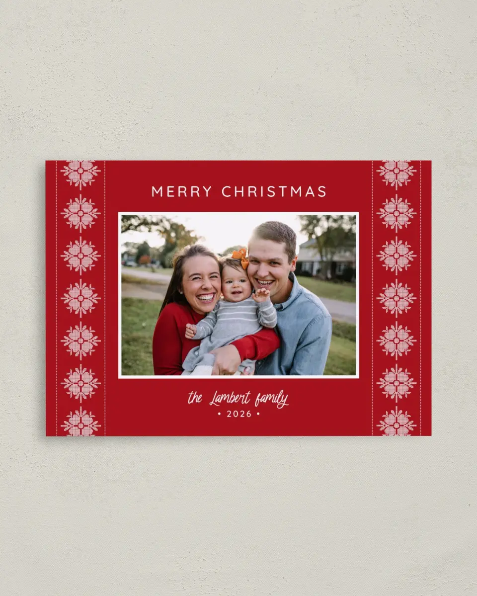 This is a 4" x 5.6" Christmas Card called Nordic Knit printed in full color on Premium Smooth paper
