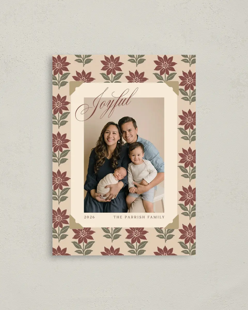 This is a 4" x 5.6" Christmas Card called Paper Petals printed in full color on Premium Smooth paper