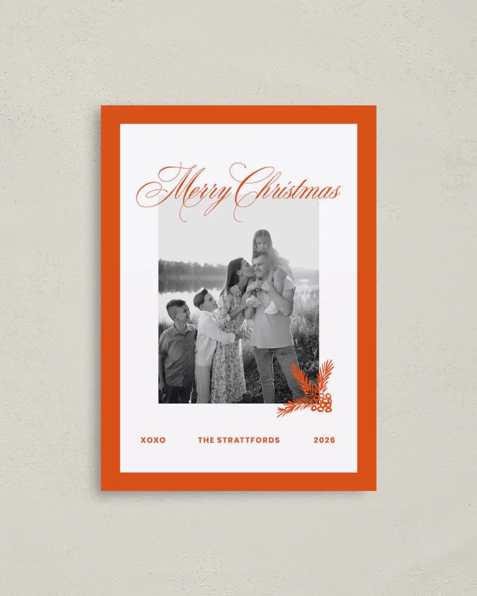 This is a 4" x 5.6" Christmas Card called Modern Cheer printed in full color on Premium Smooth paper