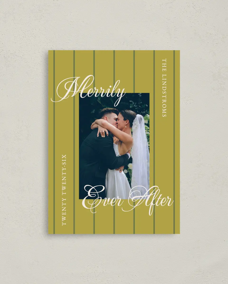 This is a 4" x 5.6" Christmas Card called Holiday Ever After printed in full color on Premium Smooth paper