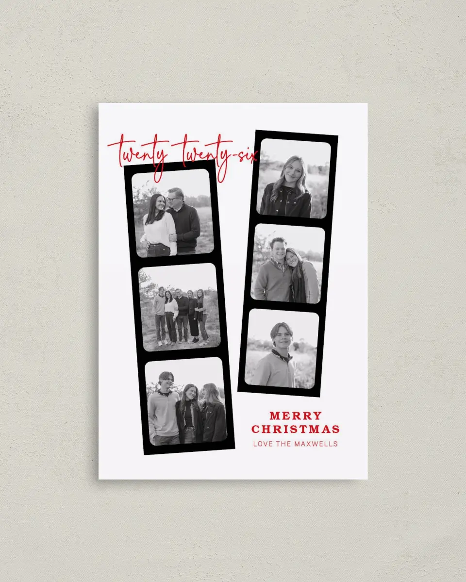 This is a 4" x 5.6" Christmas Card called Photographed Joy printed in full color on Premium Smooth paper