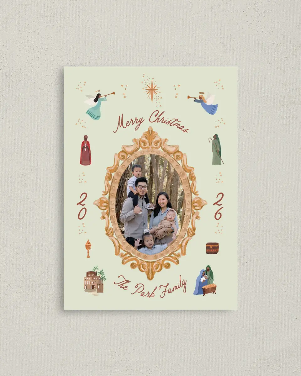 This is a 4" x 5.6" Christmas Card called Gloria All Around printed in full color on Premium Smooth paper