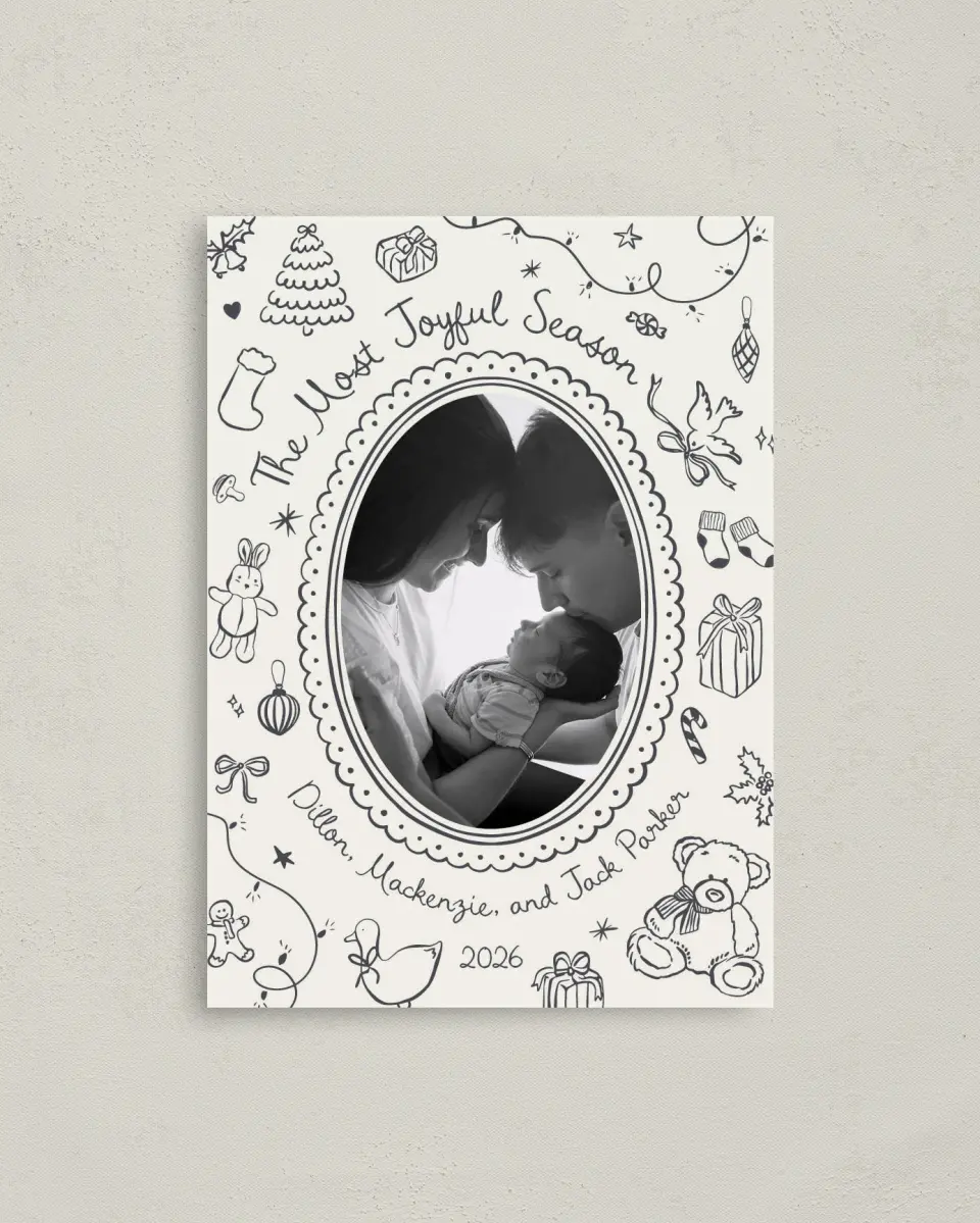 This is a 4" x 5.6" Christmas Card called Whimsical Joy printed in full color on Premium Smooth paper