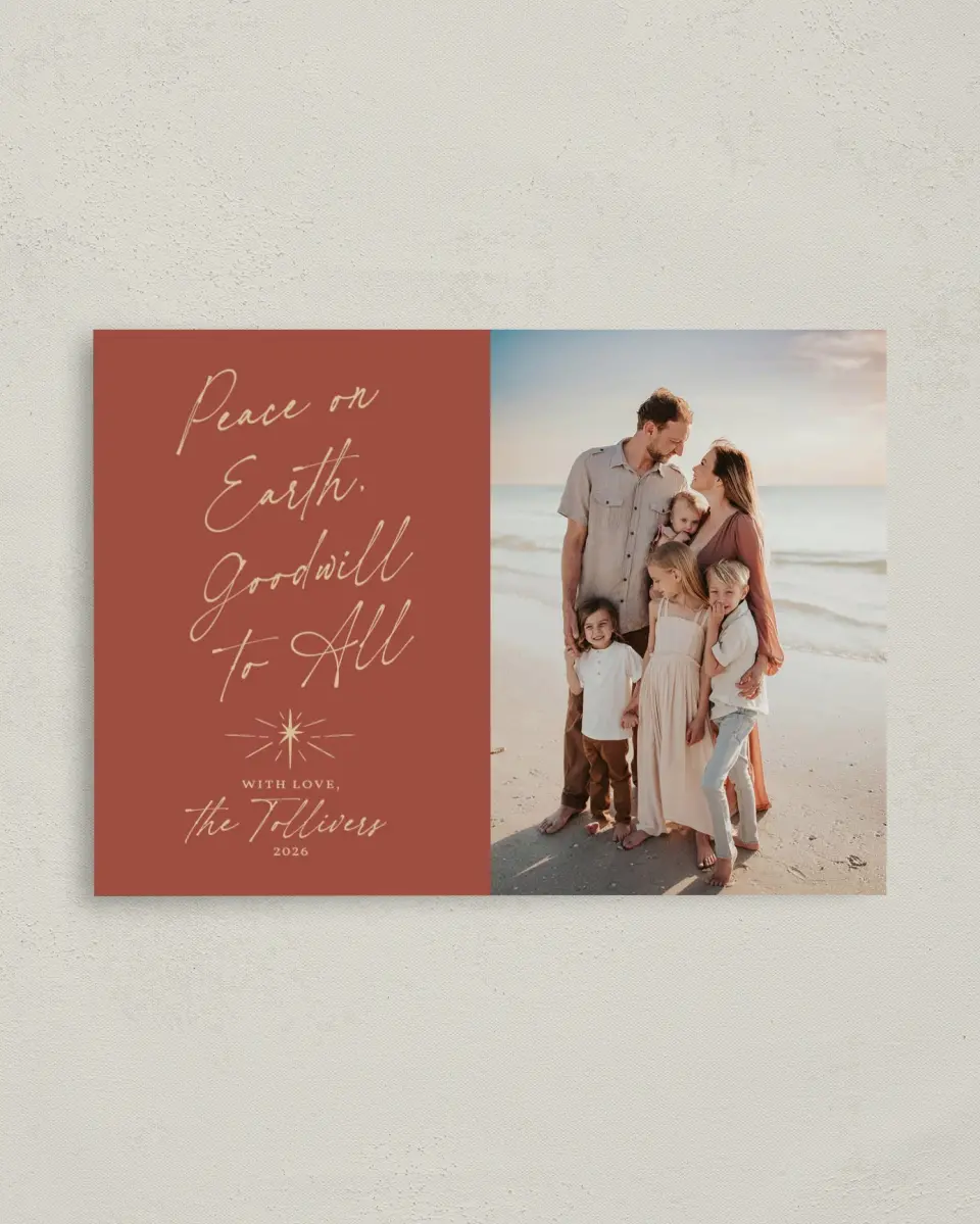 This is a 4" x 5.6" Christmas Card called Goodwill to All printed in full color on Premium Smooth paper