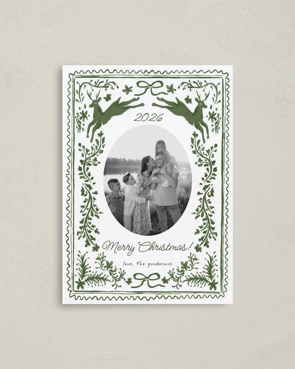 This is a 4" x 5.6" Christmas Card called Winter Woodland printed in full color on Premium Smooth paper