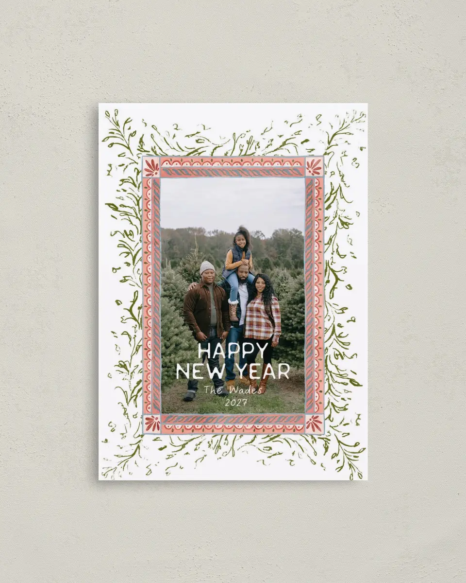 This is a 4" x 5.6" Christmas Card called Festive Folk printed in full color on Premium Smooth paper