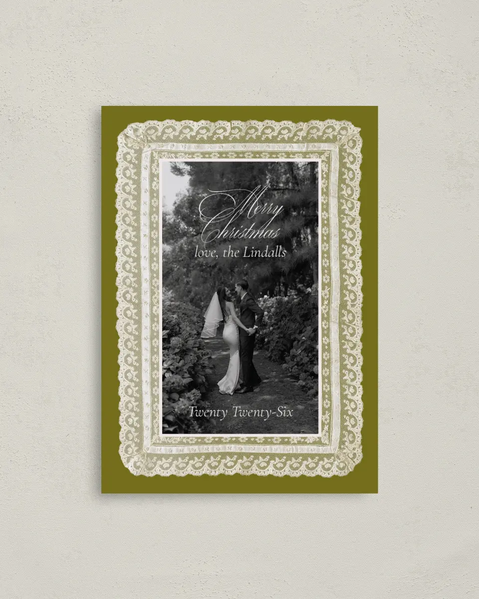 This is a 4" x 5.6" Christmas Card called Vintage Keepsake printed in full color on Premium Smooth paper