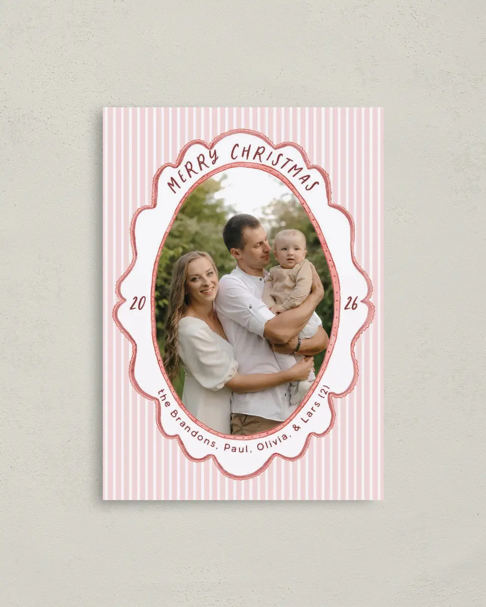 This is a 4" x 5.6" Christmas Card called Vintage Scallop printed in full color on Premium Smooth paper