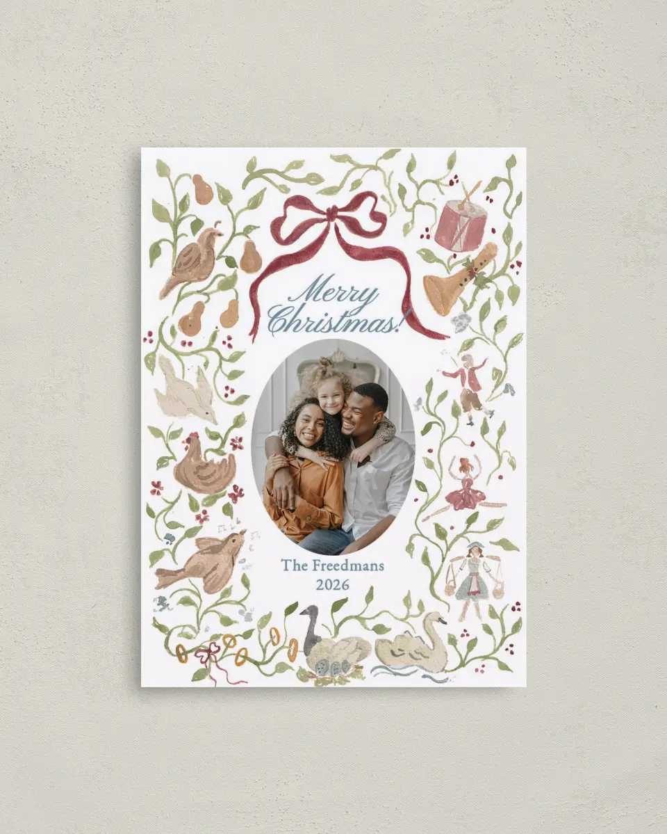 This is a 4" x 5.6" Christmas Card called 12 Days of Christmas printed in full color on Premium Smooth paper