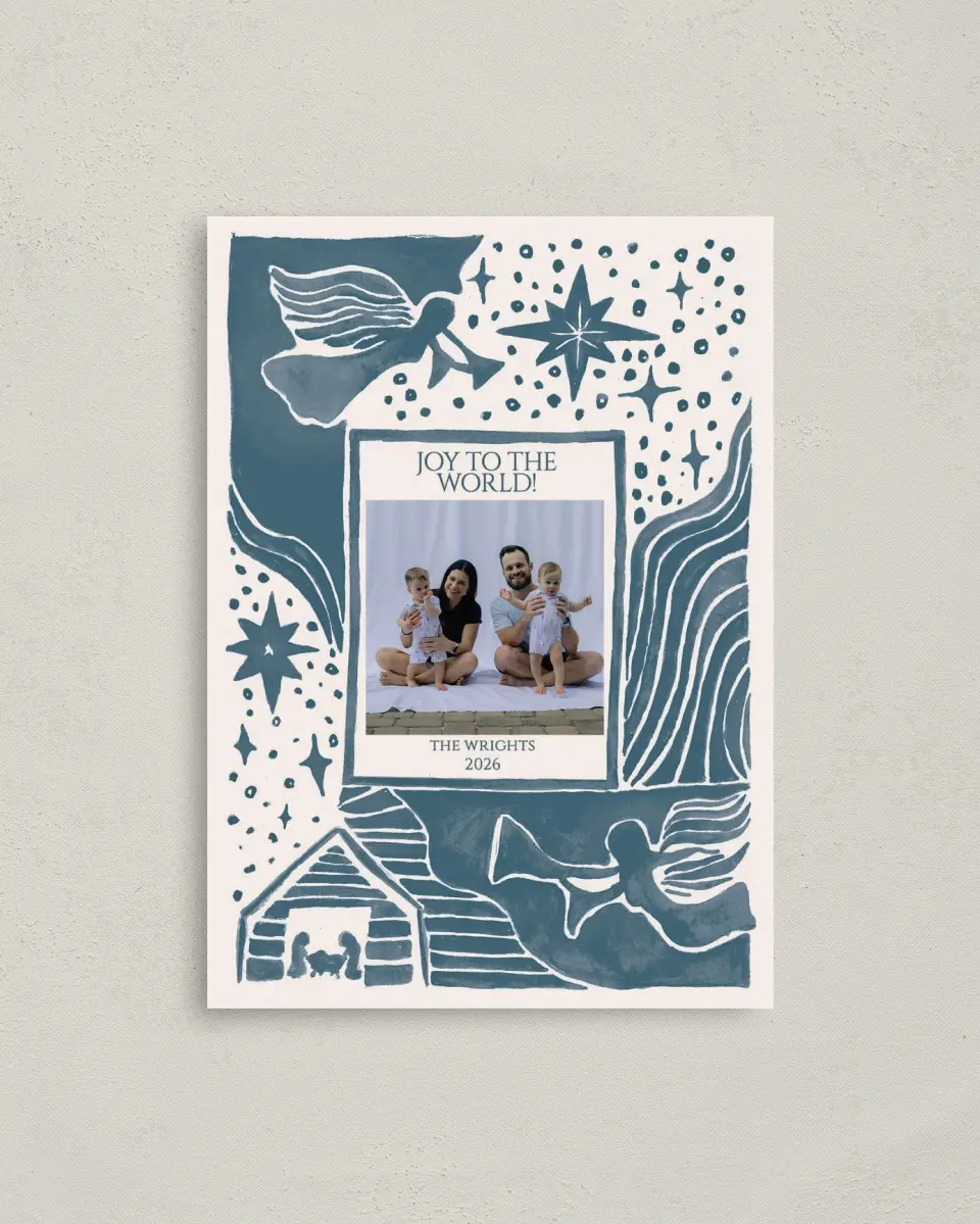 This is a 4" x 5.6" Christmas Card called Heavenly Joy printed in full color on Premium Smooth paper