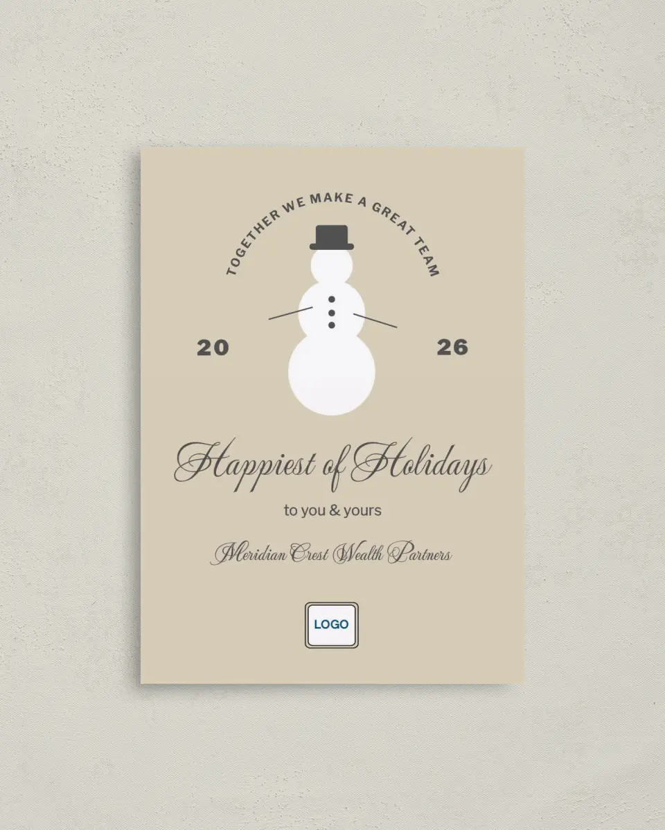 This is a 4" x 5.6" Christmas Card called Snowman Salutations printed in full color on Premium Smooth paper