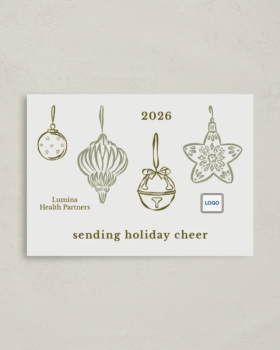 This is a 4" x 5.6" Christmas Card called Ornamental Occasion printed in full color on Premium Smooth paper