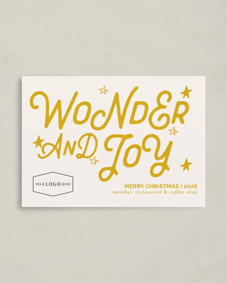 This is a 4" x 5.6" Christmas Card called Wonder & Joy printed in full color on Premium Smooth paper