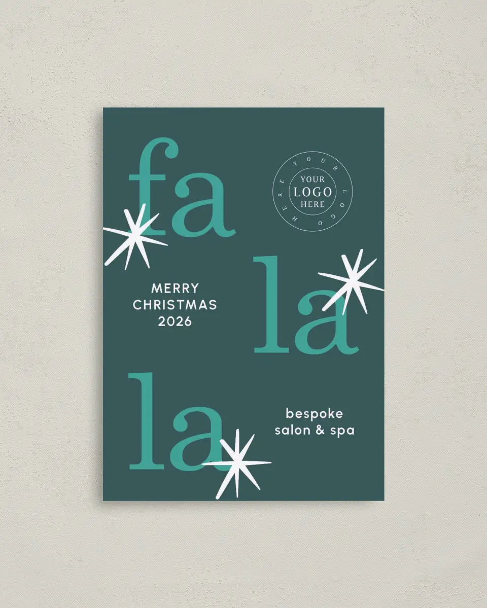 This is a 4" x 5.6" Christmas Card called Fa La La Spa printed in full color on Premium Smooth paper