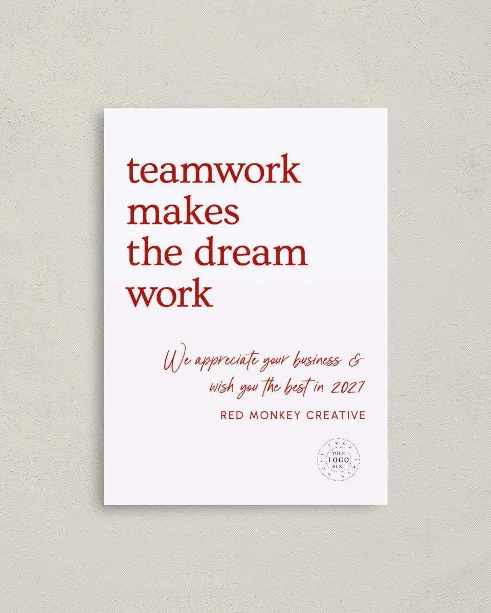 This is a 4" x 5.6" Christmas Card called Teamwork Dream Work printed in full color on Premium Smooth paper